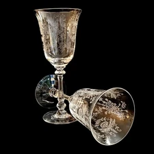 Vintage Set of 2 Heisey Orchid Crystal Goblet/Wine Glass (1940-1957) 8-1/4"