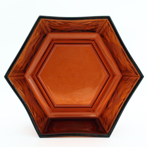 Sherdley Kinfishers Amber Glass Hexagonal Bowl Art Deco 1930s - Picture 11 of 20