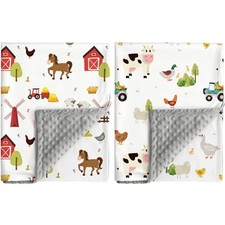 2 Pack Soft Unisex Farm Animal Baby Blankets for Nursery, 30x40 Inch