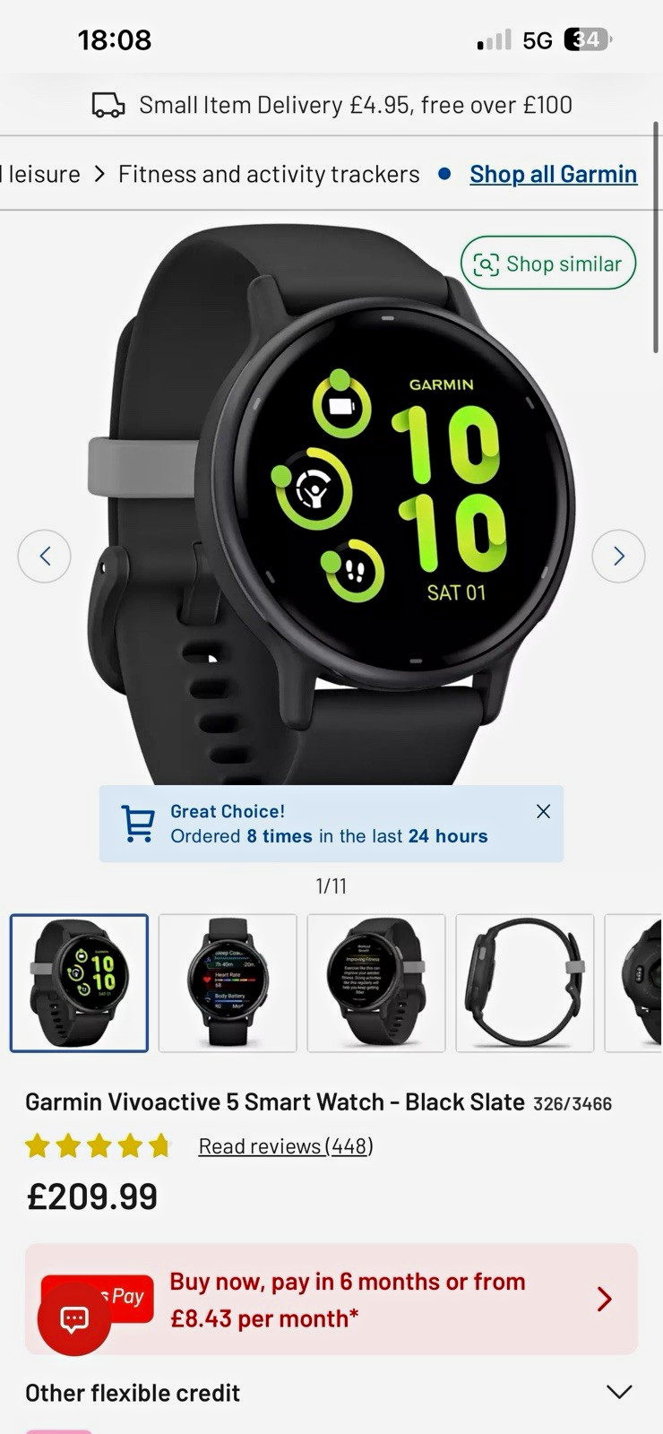 Garmin Vivoactive 5 42mm Black Silicone Band iOS/Android
