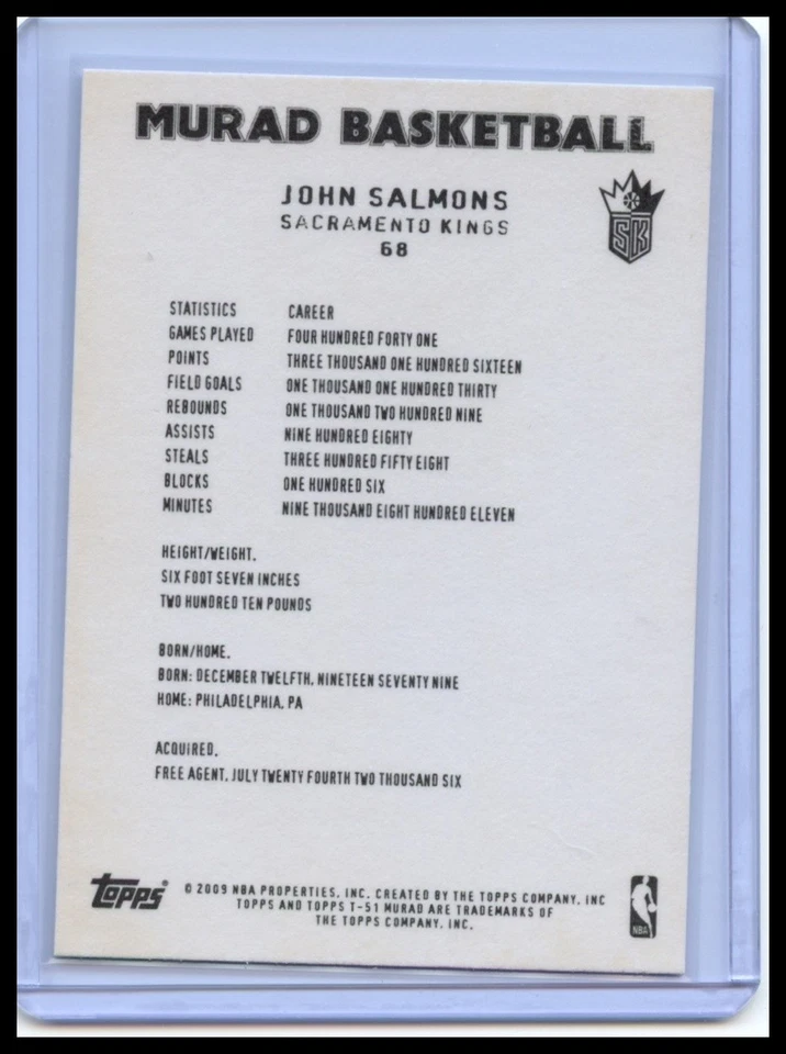 2008-09 Topps T-51 Murad #68 John Salmons - Image 2 of 2