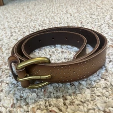 Womens Leather Belt Size M Brown Laser Cut Out Detail Skinny Western Boho