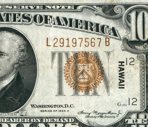 $10 1934 (( HAWAII )) Federal Reserve Note ** PAPER CURRENCY
