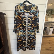 Ali Miles Navy Blue Aztec Long Sweater Cardigan Sz. L Duster Western
