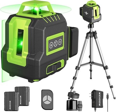 Weiddw 360° Self-Leveling Green Laser Level – 100ft Range, Tripod Included, For Construction