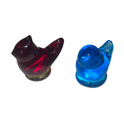 Vintage Red & Yellow Cardinal Love Glass Bird Figurine Signed Leo Ward Blue Lot