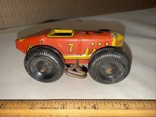 Vtg Marx Wind Up Race Car Tin Litho Red Yellow 7