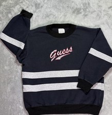 Vintage Guess Jeans USA Made Pullover Sweatshirt Fleece L Black Embroidered
