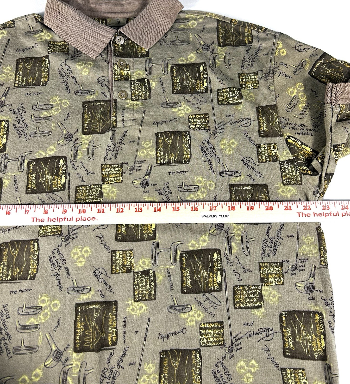 VTG 90s Dockers Golf Men’s L Brown Equipment Tech AOP Short Sleeve Polo Shirt image 7