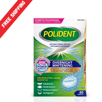 Polident Overnight Whitening Antibacterial Dental Appliance Cleanser Tablets NEW