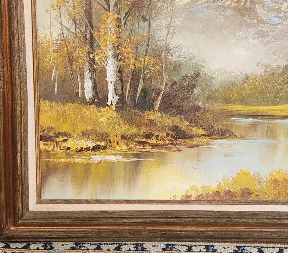 Pintura al óleo 24 x 36 ESCENA DE MONTAÑA CAÍDA Lienzo estirado enmarcado Foto 4 de 4