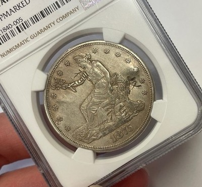 米国　1875年 TRADE DOLLAR U.S. - 1875-S Large Silver Trade Dollar (NGC XF Details Chopmarked