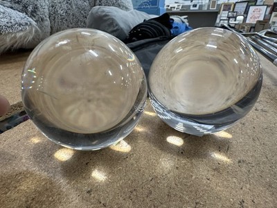 lot of 2 Vintage clear crystal ball sphere heavy 3-3/4'' tall