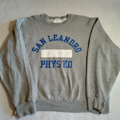 Vintage Mens San Leandro Phys Ed Crewneck Sweatshirt Gray Graphic Size M