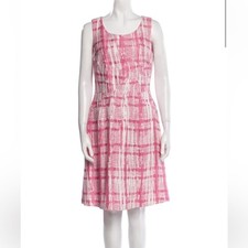 Oscar de la Renta Pink and White Midi Dress