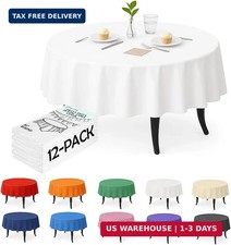 Craft And Party 12 Pack White Plastic Tablecloths, 84 " Round Disposable Table