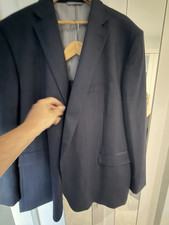 Moss Navy 2-Piece Suit Wool Blend Stretch 56R Jacket  with 48L  and 46L Trousers