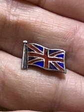 WWI Union Jack Flag United Kingdom Enamel Sterling Silver Lapel Pin *READ P.G.S.