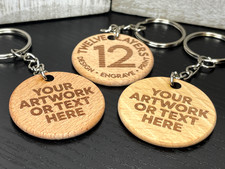 Custom Wood Keychains Personalized 1.5" Round Key Ring Engraved Artwork