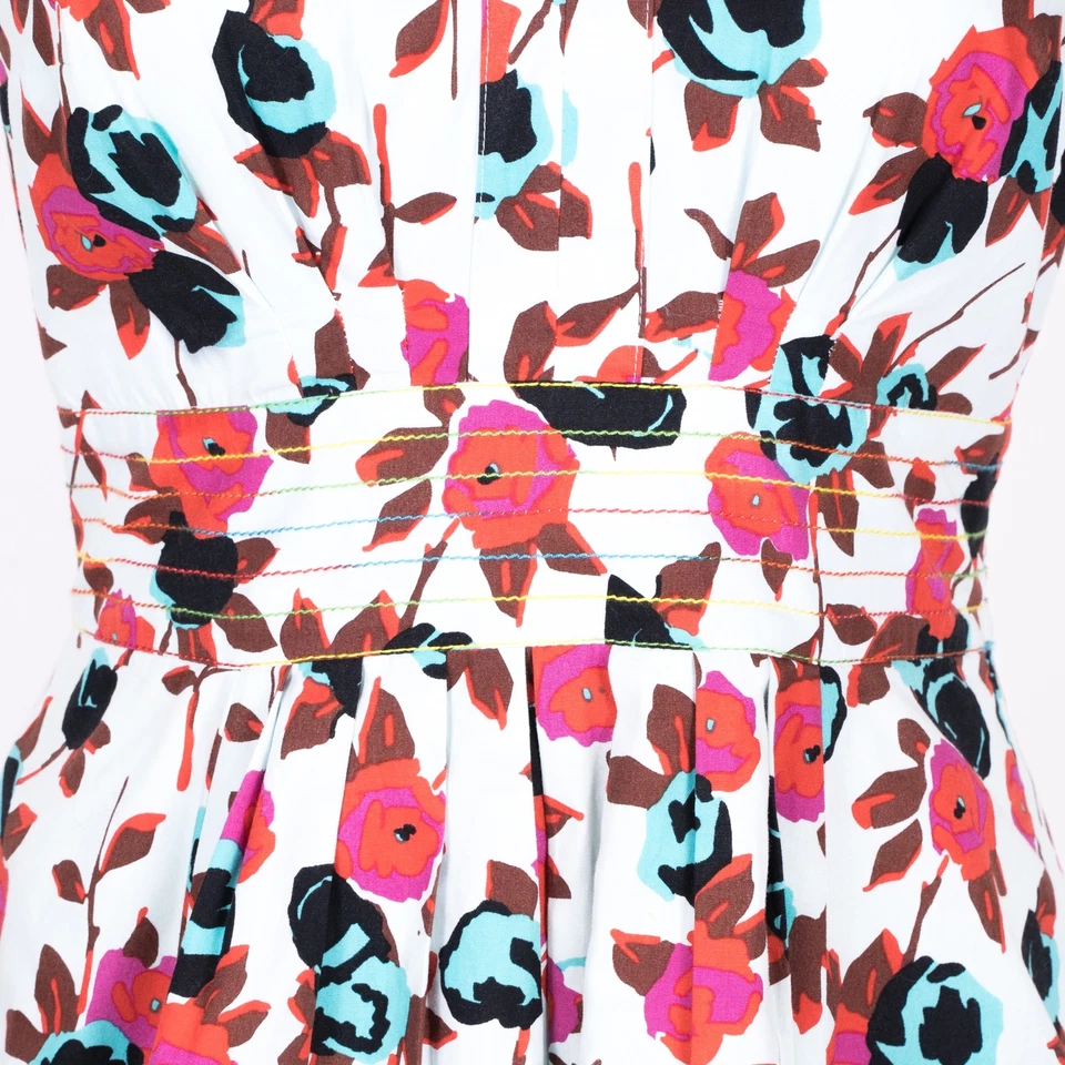 Vestido a medida Plenty By Tracy Reese de algodón floral entallado y acampanado forrado - Talla P Foto 3 de 4