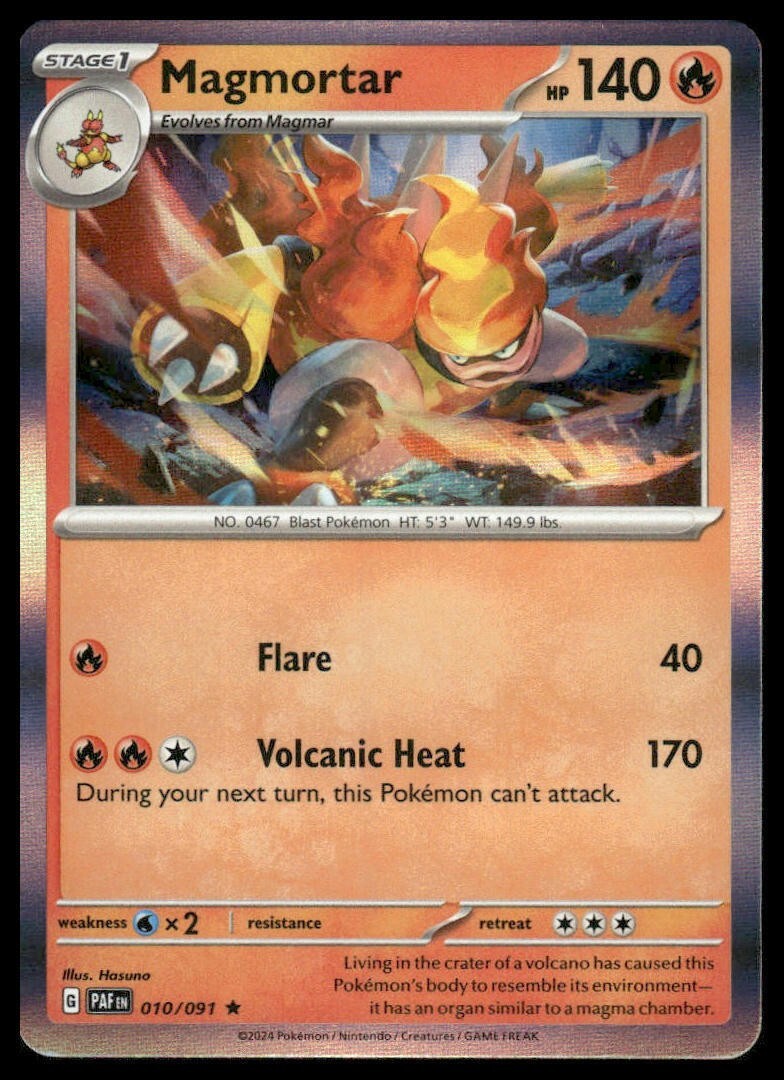 MAGMORTAR 010/091 PALDEAN FATES POKEMON (HOLO, NM+ BONUS!) 3-card Minimum