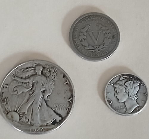 1912 Liberty V Nickel-1946 Silver Liberty Half-Dollar & 1944 Silver Liberty Dime