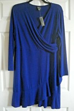 Ladies Plus Blue  Dress Size 3X Covington Wrap Ruffle New