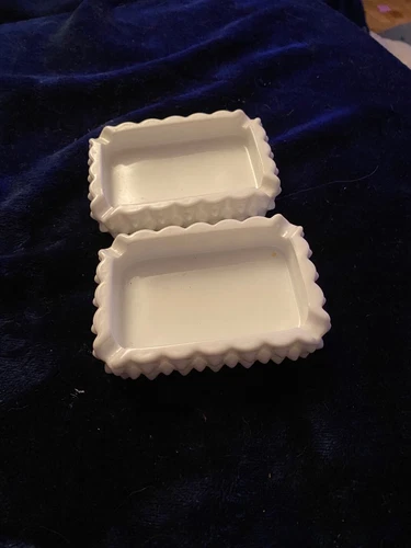 2 Vintage Fenton White Milk Glass Hobnail Square Ashtray Trinket Dish