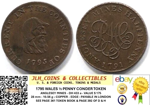 1795年ハーフペニートークン銅貨ウェールズ王女ミドルセックス　ナショナル 1795年ハーフペニートークン銅貨ウェールズ王女ミドルセックス