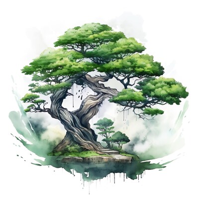 Bonsai Car Sticker 9x9cm Zen Nature Motif In Vector or Watercolour Effect Vinyl