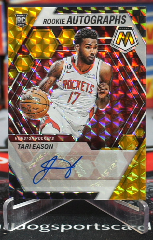 2022-23 Panini Mosaic Tari Eason Rockets RC RA-EAS Rookie Autographs Gold 2/10