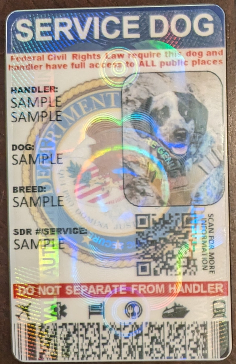 HOLOGRAPHIC SERVICE DOG ID CARD - SINGLE SIDED CUSTOMIZABLE PHYSICAL &  DIGITAL | eBay