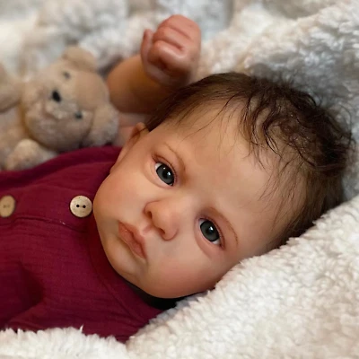 ANJODOLL Reborn Baby Puppe Mädchen/Junge Cameron mit Wurzelhaar 18 Zoll Ganzkörper Vinyl Bebe