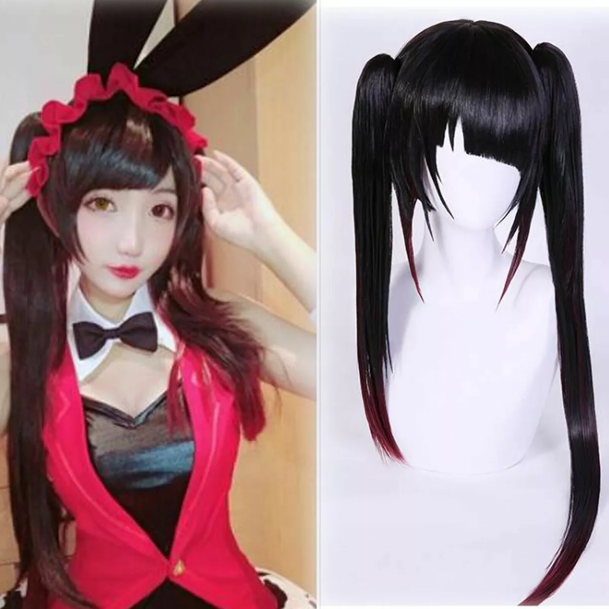 Date A Live Tokisaki Kurumi Black Cosplay Wigs Ponytail