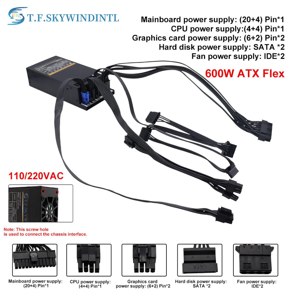 600 Watt Flex ATX Power Supply Modular for ENP 7660B, Small 1U PUS for ITX Case - Image 3 of 4