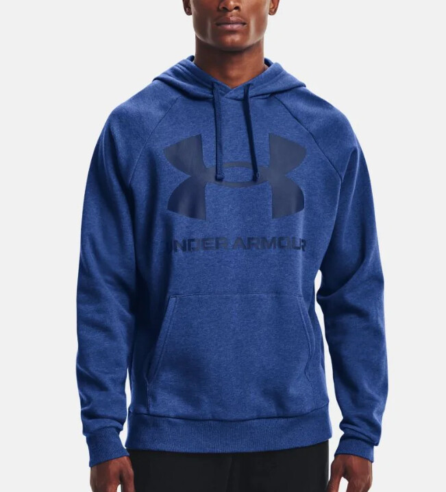 Under Armour Men's Tech Blue Light Heather UA Rival Fleece Big Logo Hoodie