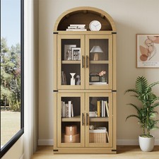 Arched Bookshelf with Doors Farmhouse Bookcase 15.83in Depth Display Storage NEW