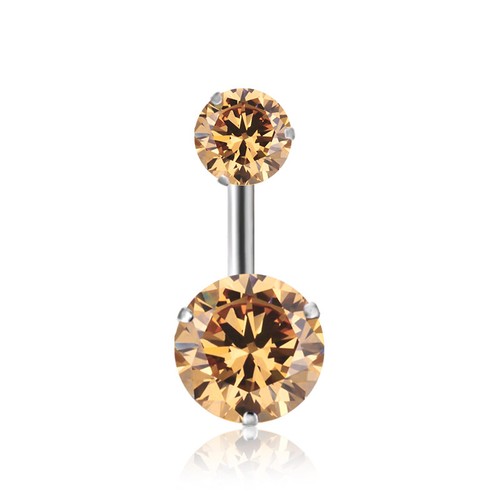 Double Gem Stainless Steel Belly Ring Button Navel Bars Ring Body Piercing - Picture 11 of 12