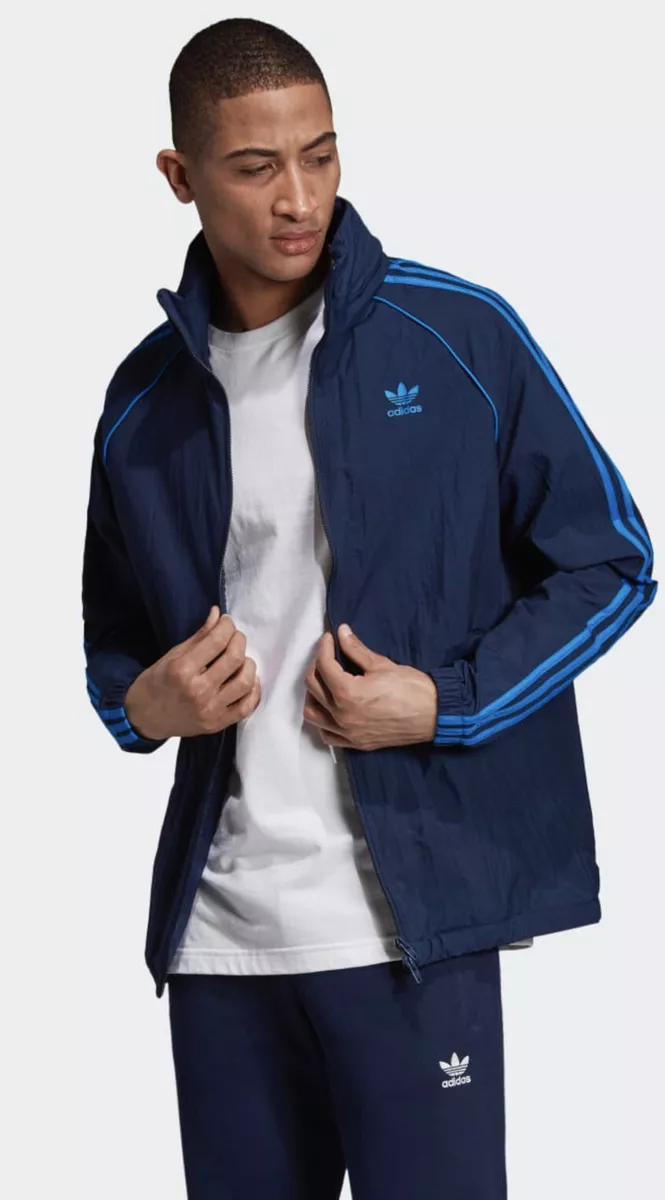 stout Bliv såret Sælger NEW Adidas Originals SST 3-Stripe Hooded Windbreaker Track Jacket - Blue -  Small | eBay