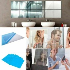 Bathroom Mirror Tiles Wall Stickers Square Self Adhesive Decor Reflective