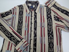 VTG Wrangler Shirt Mens 17x36 X-Long Tails Single Needle Western Aztec Cowboy