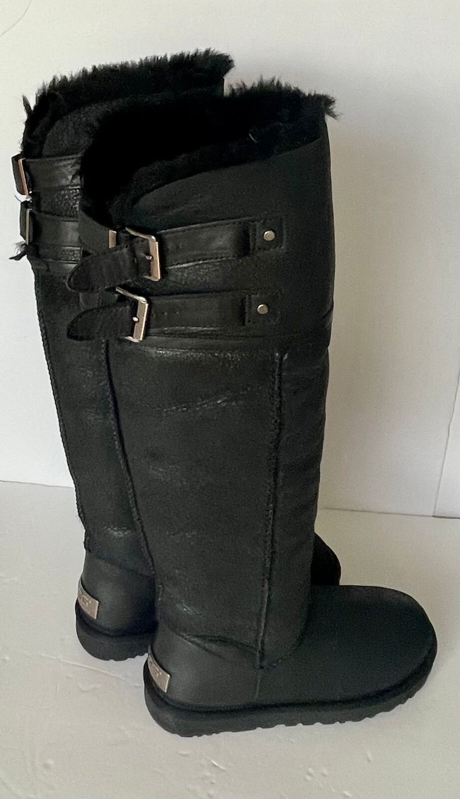 UGG DEVANDRA BLACK LEATHER BOMBER OVER THE KNEE WOMEN BOOTS SIZE US 5 image 7