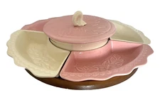 Lazy Susan Hoenig of California USA Pink White Set of 7 Pieces Oak Leaf Design