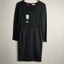 Escada Sport Dress Womens 36 Small Black Wool blend Sheath Knee Length V-Neck