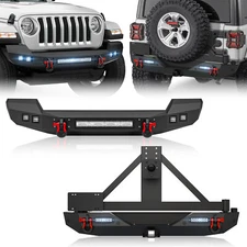 For 2018-2024 Jeep Wrangler JL JLU Rear /Front Bumper With LED Lights & D-rings