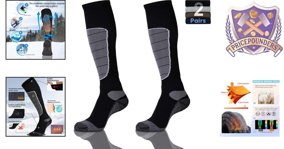 Calcetines de esquí de lana merino medianos térmicos hasta la rodilla cálidos clima frío senderismo nieve Foto 2 de 4