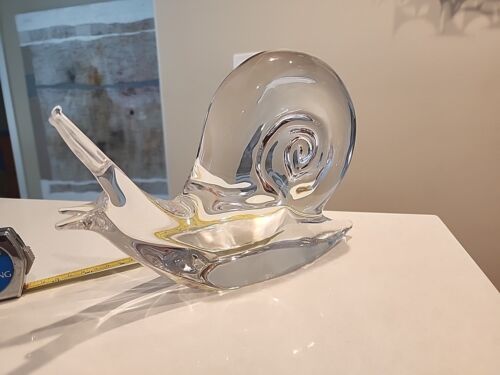 Huge 10" Daum France Crystal Art Glass Snail Signed