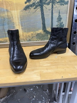 Bally style 531450, Men's Black Leather Zip Ankle Boots, Fur lined size 8 1/2E