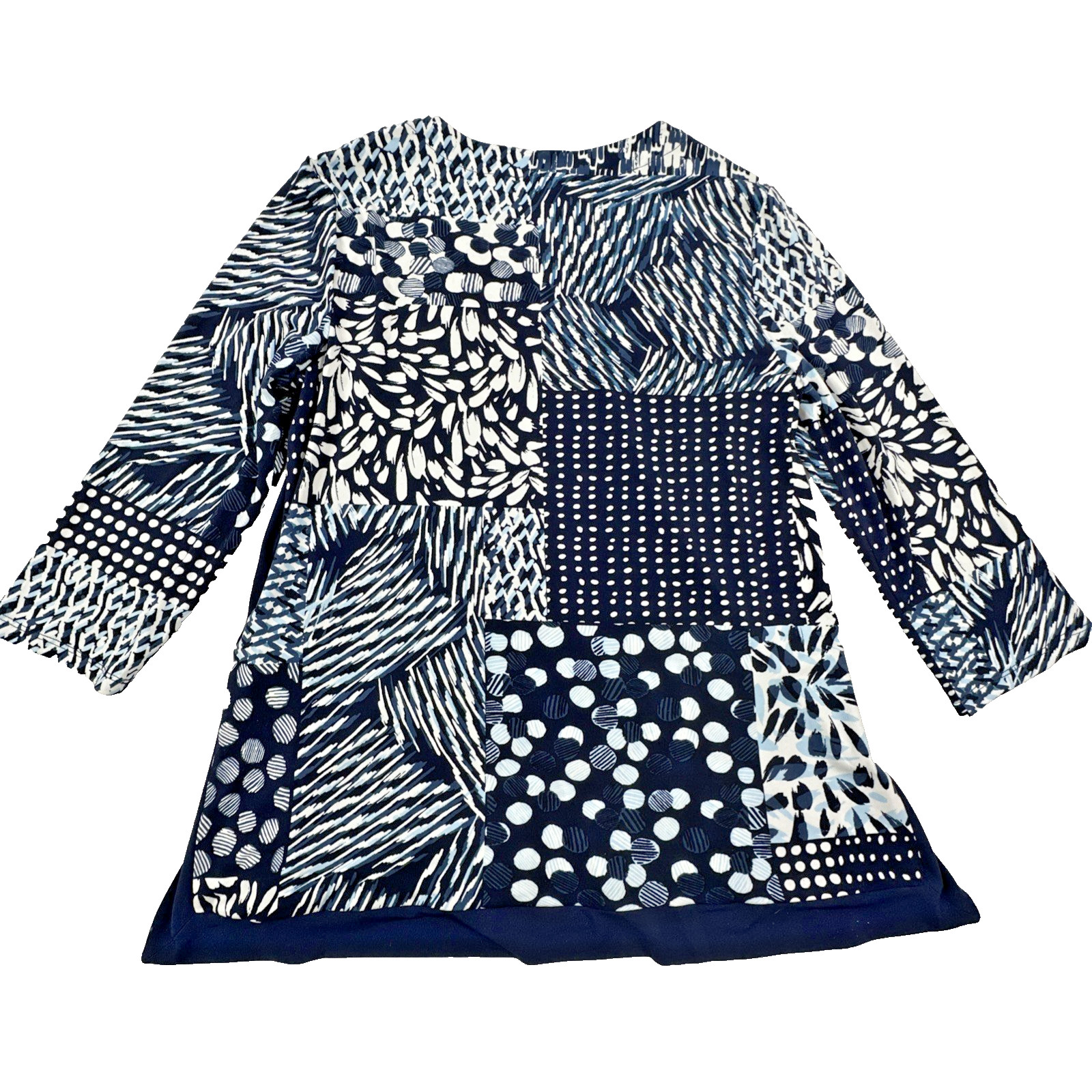Chico's Abstract Boho Patchwork Navy Blue Blouse.… - image 6