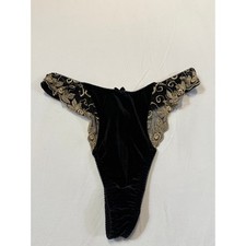 NWOT Vintage Delicates Velvet Lace Thong Black Gold Size S